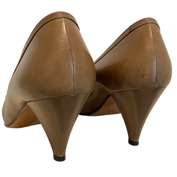 VINTAGE 80s AUTHENTIC GUCCI Closed Almond Toe Heels Brown GG Charm Size 37.5 - Picture 7 of 12